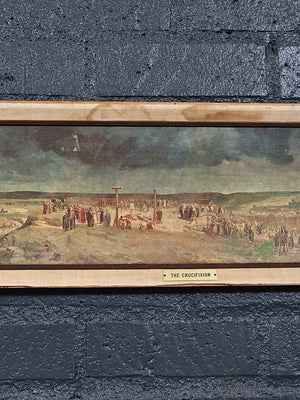 Vintage Framed “The Crucifixion” Panoramic Religious Print, c.1960’s
