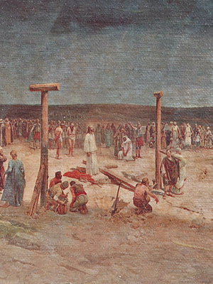 Vintage Framed “The Crucifixion” Panoramic Religious Print, c.1960’s