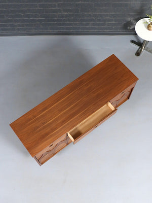Mid Century Modern 9-Drawer Sculpted Walnut Dresser, c.1960’s