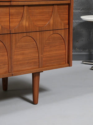 Mid Century Modern 9-Drawer Sculpted Walnut Dresser, c.1960’s