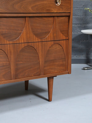 Mid Century Modern Sculpted Walnut Highboy Dresser, c.1960’s