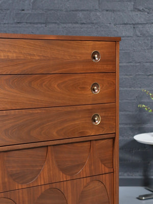 Mid Century Modern Sculpted Walnut Highboy Dresser, c.1960’s