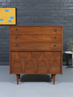 Mid Century Modern Sculpted Walnut Highboy Dresser, c.1960’s