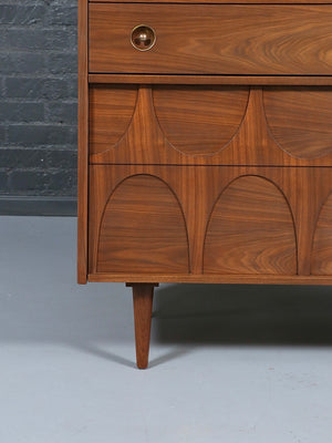 Mid Century Modern Sculpted Walnut Highboy Dresser, c.1960’s
