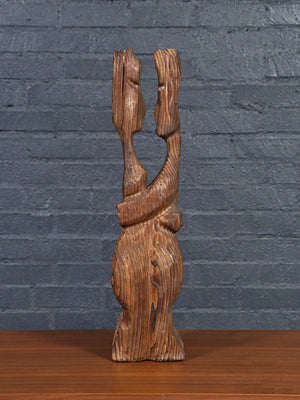 Mid-Century “Embracing G’nomies” Carved Cedar Sculpture by Witco, c.1960’s