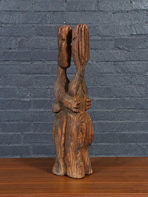 Mid-Century “Embracing G’nomies” Carved Cedar Sculpture by Witco, c.1960’s
