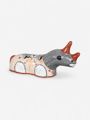 Vintage Mexican Tonalá Hand-Painted Ceramic Rhinoceros Sculpture, c.1960’s