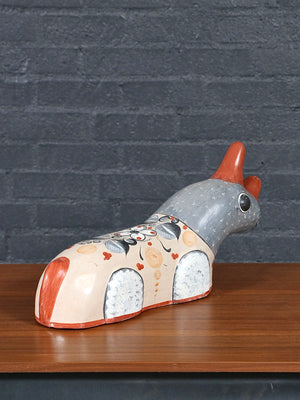 Vintage Mexican Tonalá Hand-Painted Ceramic Rhinoceros Sculpture, c.1960’s