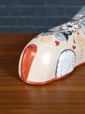 Vintage Mexican Tonalá Hand-Painted Ceramic Rhinoceros Sculpture, c.1960’s