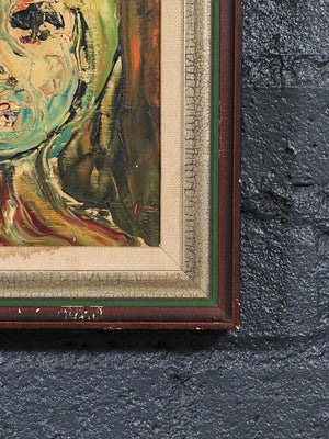 Vintage Signed Abstract Expressionism Oil Painting, Head Portrait by Leo Fred, c.1960’s