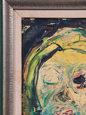 Vintage Signed Abstract Expressionism Oil Painting, Head Portrait by Leo Fred, c.1960’s