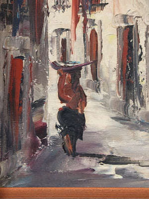 Vintage Signed Impressionist European Street Scene Oil Painting, c.1960’s