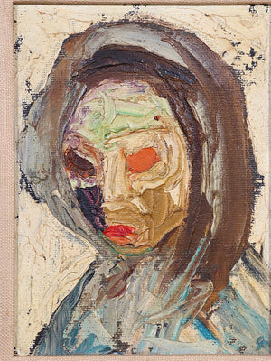 Vintage Signed Abstract Expressionism Oil Painting, Head Portrait by Leo Fred, c.1960’s