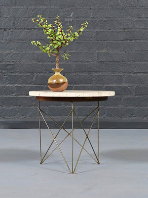 Italian Modern Travertine & Brass Side Table by Rene Brancusi, c.1960’s