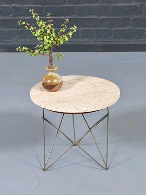 Italian Modern Travertine & Brass Side Table by Rene Brancusi, c.1960’s