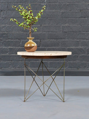 Italian Modern Travertine & Brass Side Table by Rene Brancusi, c.1960’s