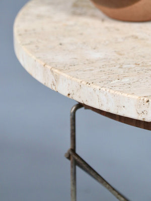 Italian Modern Travertine & Brass Side Table by Rene Brancusi, c.1960’s