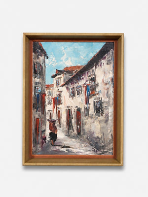 Vintage Signed Impressionist European Street Scene Oil Painting, c.1960’s