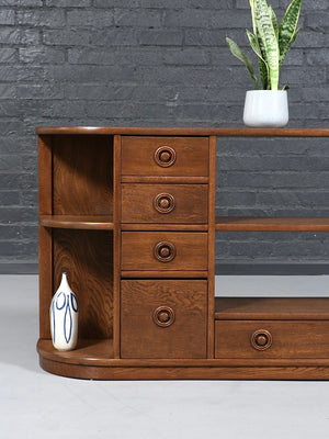 Vintage Streamline Moderne Oak Bookcase Credenza, c.1940's