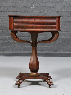 Antique American Empire Flame Mahogany End Table w/ Paw Feet, c.1900’s
