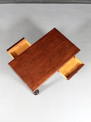 English Jacobean Revival Partner’s Writing Desk w/ Barley Twist Legs, c.1920’s