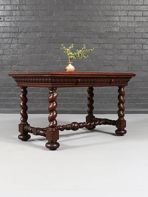 English Jacobean Revival Partner’s Writing Desk w/ Barley Twist Legs, c.1920’s