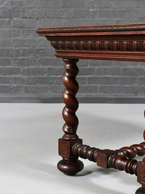 English Jacobean Revival Partner’s Writing Desk w/ Barley Twist Legs, c.1920’s
