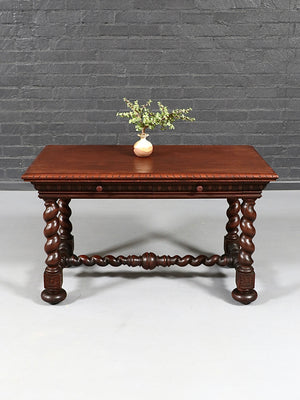 English Jacobean Revival Partner’s Writing Desk w/ Barley Twist Legs, c.1920’s