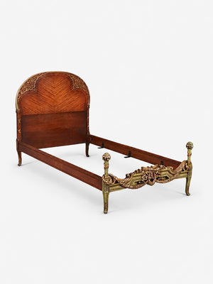 Vintage French Provincial Style Mahogany & Gilt Twin Bed Frame, c.1950’s