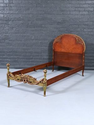 Vintage French Provincial Style Mahogany & Gilt Twin Bed Frame, c.1950’s