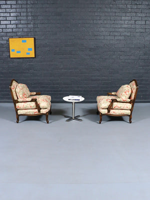 Pair of Vintage French Louise XV Style Floral Upholstered Lounge Chairs, c.1960’s