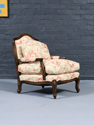 Pair of Vintage French Louise XV Style Floral Upholstered Lounge Chairs, c.1960’s