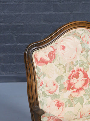 Pair of Vintage French Louise XV Style Floral Upholstered Lounge Chairs, c.1960’s
