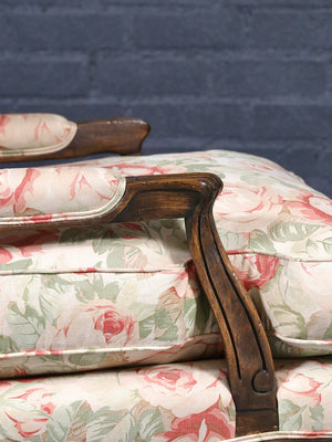 Pair of Vintage French Louise XV Style Floral Upholstered Lounge Chairs, c.1960’s