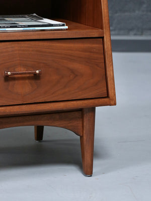 Pair of Mid Century Modern Walnut Night Stands w/ Bookcase by Kroehler, c.1950’s