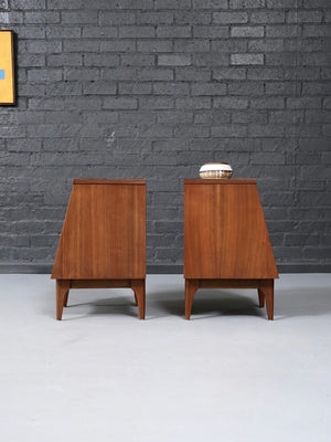 Pair of Mid Century Modern Walnut Night Stands w/ Bookcase by Kroehler, c.1950’s