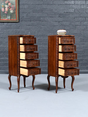 Pair of Louis XV Style Carved-Wood & Portoro Black Marble Top Night Stands, c.1950’s