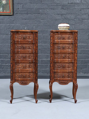 Pair of Louis XV Style Carved-Wood & Portoro Black Marble Top Night Stands, c.1950’s