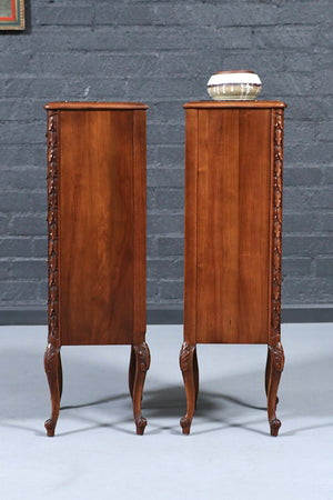 Pair of Louis XV Style Carved-Wood & Portoro Black Marble Top Night Stands, c.1950’s