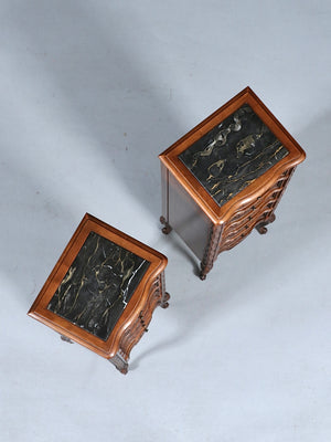 Pair of Louis XV Style Carved-Wood & Portoro Black Marble Top Night Stands, c.1950’s