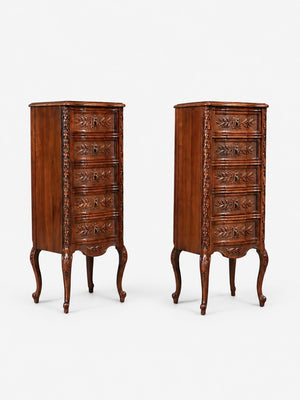 Pair of Louis XV Style Carved-Wood & Portoro Black Marble Top Night Stands, c.1950’s