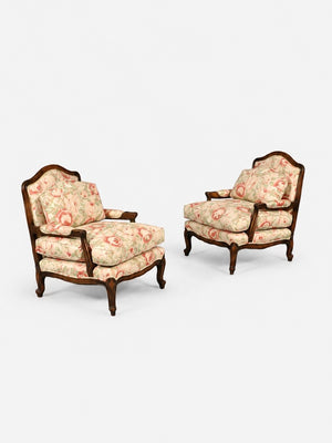 Pair of Vintage French Louise XV Style Floral Upholstered Lounge Chairs, c.1960’s