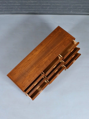 Mid Century Modern 9-Drawer Walnut w/  Cane Pulls, c.1960’s