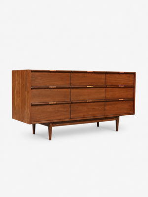 Mid Century Modern 9-Drawer Walnut w/  Cane Pulls, c.1960’s