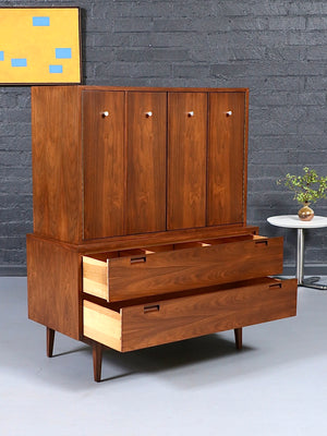 Mid-Century Modern Walnut Highboy Dresser by American of Martinsville, c.1960’s