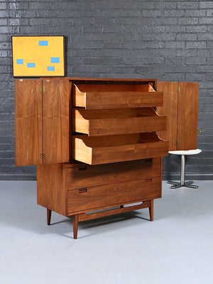 Mid-Century Modern Walnut Highboy Dresser by American of Martinsville, c.1960’s