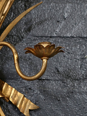Pair of Italian Hollywood Regency Gilt Metal Wheat Sheaf Candle Wall Sconces, c.1950’s