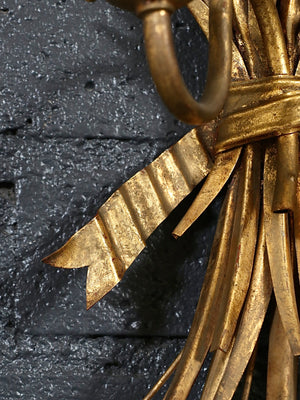 Pair of Italian Hollywood Regency Gilt Metal Wheat Sheaf Candle Wall Sconces, c.1950’s