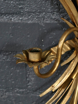 Pair of Italian Hollywood Regency Gilt Metal Wheat Sheaf Candle Wall Sconces, c.1950’s