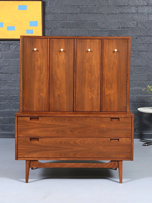 Mid-Century Modern Walnut Highboy Dresser by American of Martinsville, c.1960’s